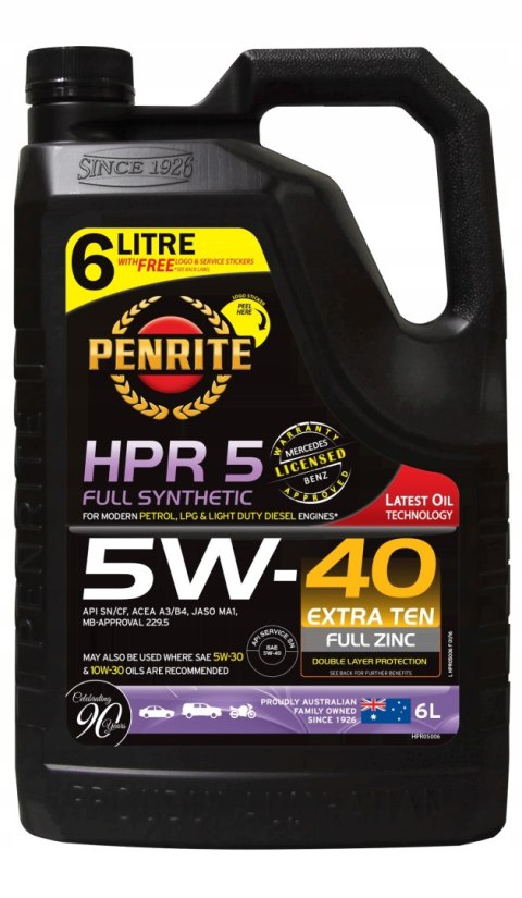 Olej silnikowy syntetyczny Penrite HPR 5 5W40 6L Full ZINC Olej silnikowy syntetyczny Penrite HPR 5 5W40 6L Full ZINC