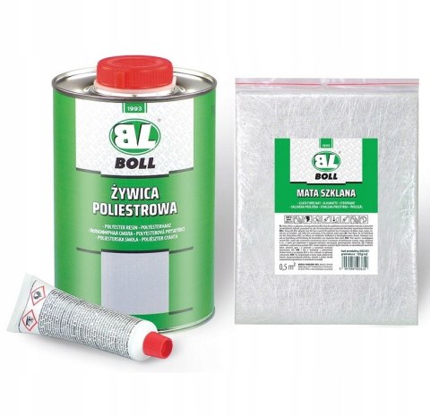 BOLL ŻYWICA POLIESTROWA 1KG WŁÓKNO SZKLANE ZESTAW NAPRAWCZY DO AUT ŁODZI