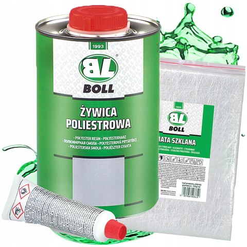 BOLL ŻYWICA POLIESTROWA 1KG WŁÓKNO SZKLANE ZESTAW NAPRAWCZY DO AUT ŁODZI